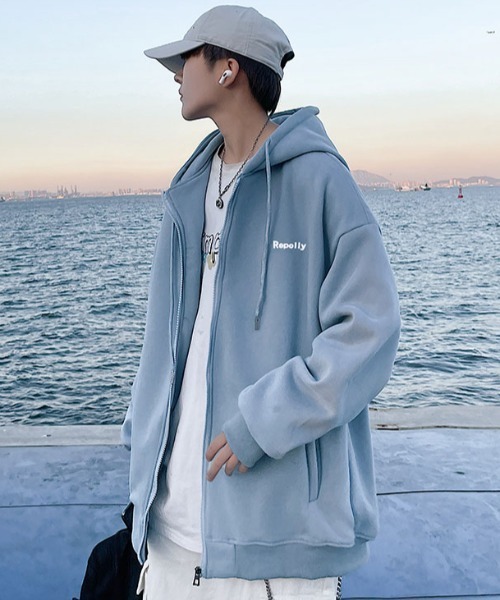 MGV（エムジーヴィー）の「シンプルワンポイントロゴジップパーカー（パーカー・メンズ・グレー/ブルー/ブラック/ダークグレー/グリーン・LARGE/MEDIUM/X-LARGE）」の9枚目の写真