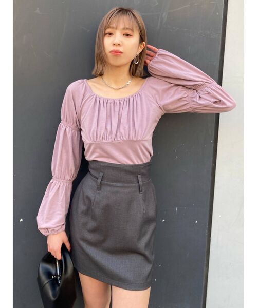 EMODA(エモダ)の「アームギャザーショートプルオーバー(Tシャツ/カットソー・レディース・ホワイト/ブラック/グリーン/パープル・FREE)」の15枚目の写真