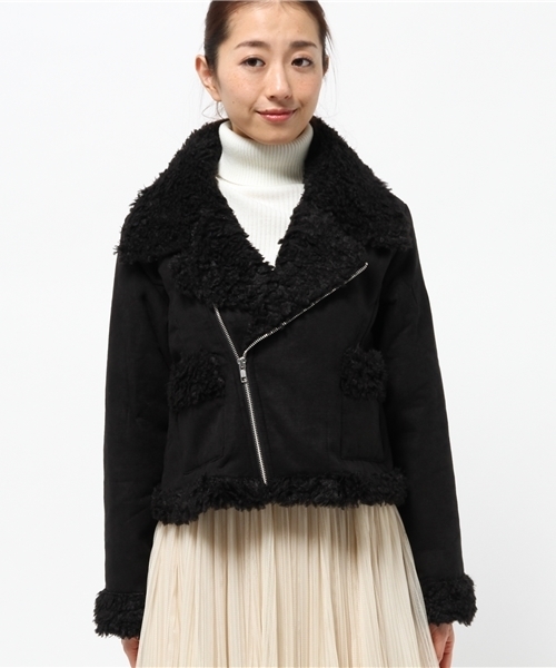 OUTLET（アウトレット）の「【goocy】フェイクムートンライダースジャケット（ライダースジャケット・レディース・ライトベージュ/ブラック/ミント・FREE）」の6枚目の写真