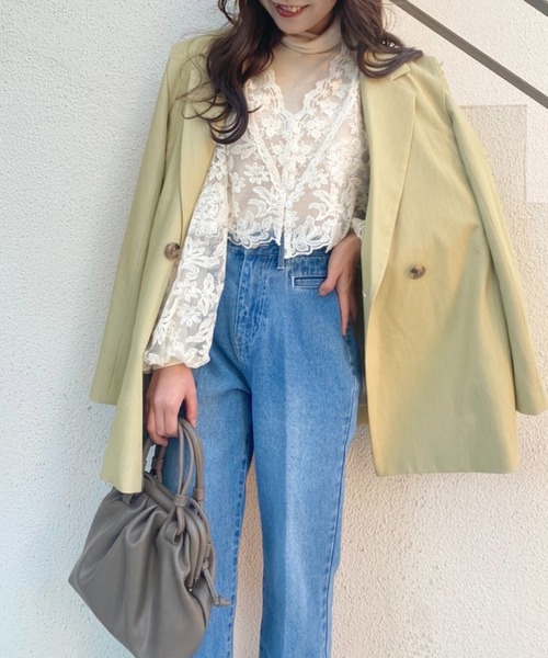 美シルエットのフリンジデニムパンツ