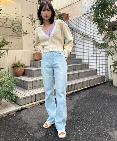 美シルエットのフリンジデニムパンツ