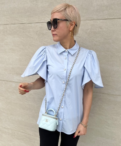 JENNE（ジェンヌ）の「チューリップスリーブブラウス（シャツ/ブラウス・レディース・ネイビー/ブルー/ホワイト・SMALL/MEDIUM/LARGE）」の3枚目の写真