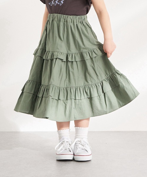 b・ROOM（ビールーム）の「ロングティアードスカート（スカート・キッズ・オフホワイト/モスグリーン/ブルー・120cm/130cm/100cm/110cm/90cm）」の12枚目の写真