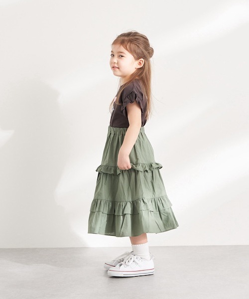 b・ROOM（ビールーム）の「ロングティアードスカート（スカート・キッズ・オフホワイト/モスグリーン/ブルー・120cm/130cm/100cm/110cm/90cm）」の14枚目の写真
