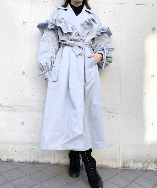 lilLilly（リルリリー）の「フリルトレンチコート（トレンチコート・レディース・ブラック/ブルー・FREE）」の7枚目の写真