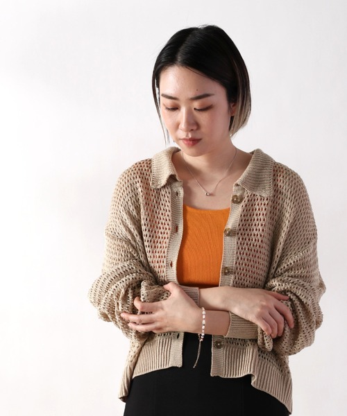 cepo(セポ)の「エリツキメッシュニットカーディガン(カーディガン/ボレロ・レディース・ブラック/イエロー/サックスブルー/ベージュ・M)」の3枚目の写真