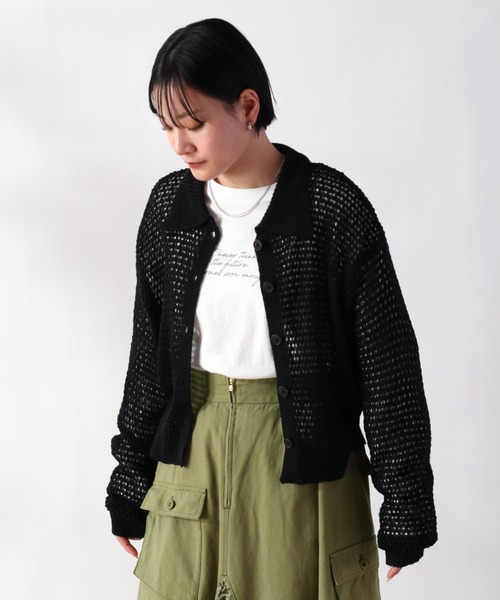 cepo(セポ)の「エリツキメッシュニットカーディガン(カーディガン/ボレロ・レディース・ブラック/イエロー/サックスブルー/ベージュ・M)」の5枚目の写真