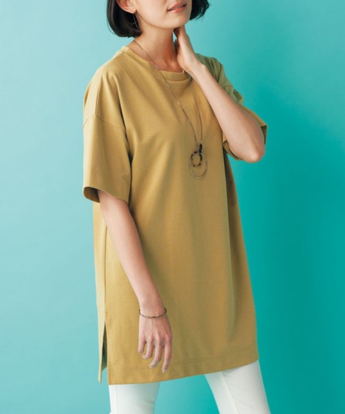 BELLUNA(ベルーナ)の「涼やか裏サラ心地綿入りチュニック(Tシャツ/カットソー・レディース・ライトグレー/ブラウン系その他2/ブラウン系その他/ブルーグレー・X-LARGE/LARGE/MEDIUM)」の1枚目の写真