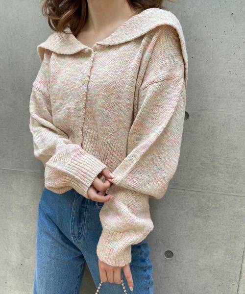 one after another NICE CLAUP(ワンアフターアナザーナイスクラップ)の「メランジセーラーカラーカーディガン(カーディガン/ボレロ・レディース・ネイビー/ピンク系/ブルー/アイボリー・FREE)」の4枚目の写真