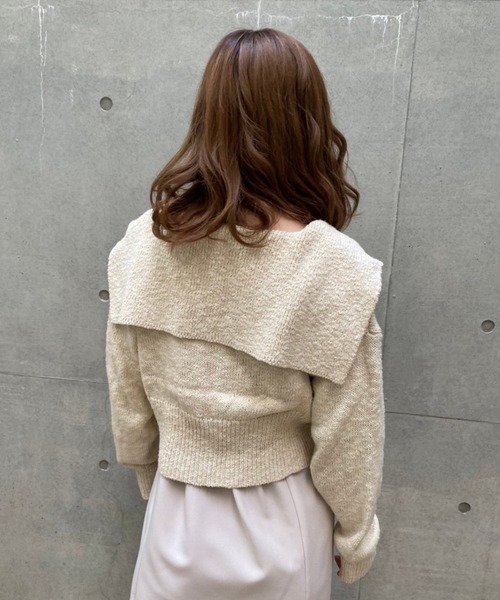 one after another NICE CLAUP(ワンアフターアナザーナイスクラップ)の「メランジセーラーカラーカーディガン(カーディガン/ボレロ・レディース・ネイビー/ピンク系/ブルー/アイボリー・FREE)」の9枚目の写真