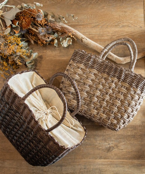 MAKE UP(メイクアップ)の「MAKE UP 軽量PEトートバックL/かごバッグ(巾着付)(トートバッグ・レディース・ダークブラウン/ベージュ/グレー/アイボリー・FREE)」の5枚目の写真