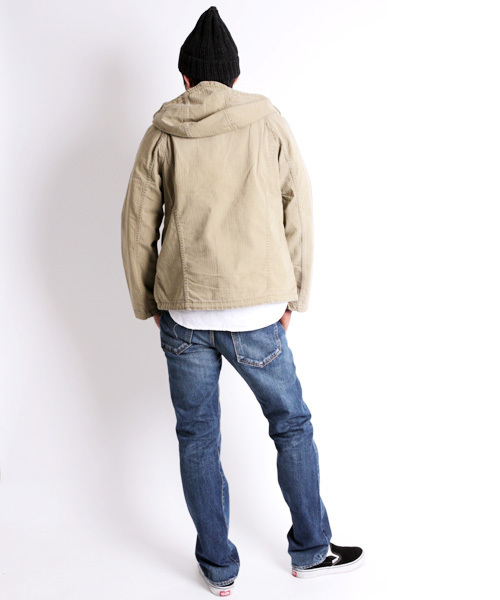 Denime(ドゥニーム)の「【MadeInJapan】40sフレンチワークマリンパーカー-ヘリンボーン-(その他アウター・メンズ・ベージュ/ブルー・SMALL/LARGE/MEDIUM)」の12枚目の写真