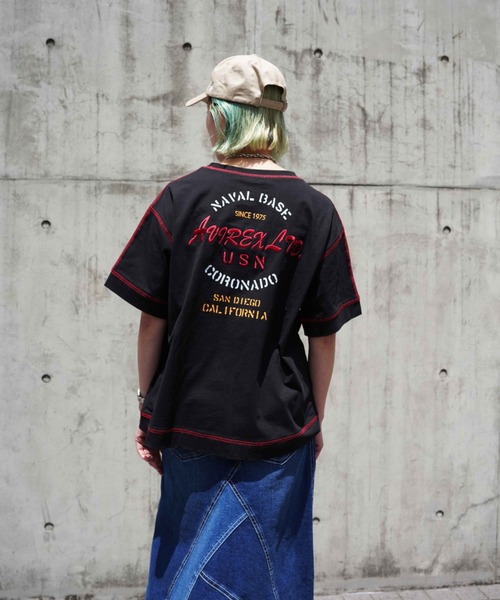 AVIREX（アヴィレックス）の「【直営店限定】ステッチ カラー  Tシャツ/STITCH COLOR T-SHIRT（Tシャツ/カットソー・レディース・オートミール/グリーン/ブラック・FREE）」の21枚目の写真