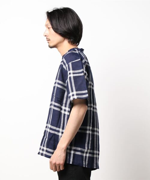 MANASTASH（マナスタッシュ）の「MANASTASH/マナスタッシュ　LINEN CHECK PULLOVER SS SHIRTS　リネンチェックプルオーバーショートスリーブシャツ（シャツ/ブラウス・メンズ・ベージュ/ネイビー・LARGE/MEDIUM）」の3枚目の写真