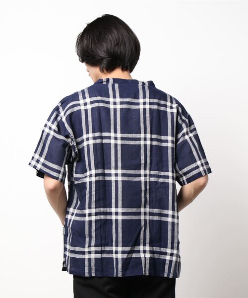 MANASTASH（マナスタッシュ）の「MANASTASH/マナスタッシュ　LINEN CHECK PULLOVER SS SHIRTS　リネンチェックプルオーバーショートスリーブシャツ（シャツ/ブラウス・メンズ・ベージュ/ネイビー・LARGE/MEDIUM）」の4枚目の写真