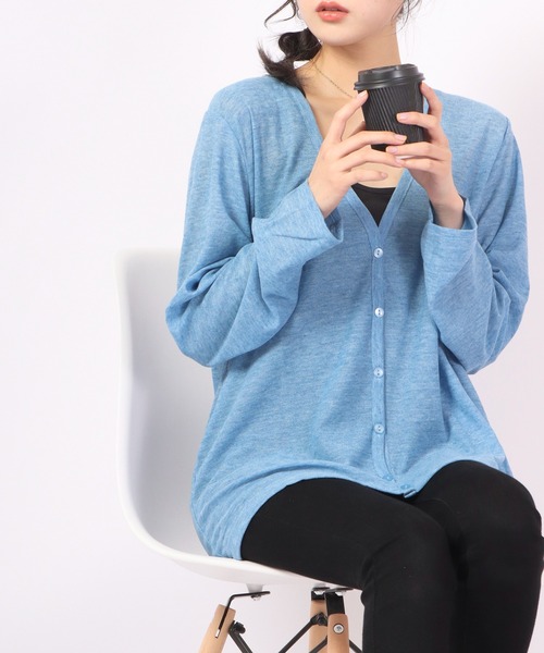 FUNALIVE（ファンアライブ）の「PAGE ONE VネックUVカーディガンM（カーディガン/ボレロ・レディース・グリーン/ピンク/カーキ/イエロー/ラベンダー/杢グレー/ブルー・LL/M/L）」の4枚目の写真