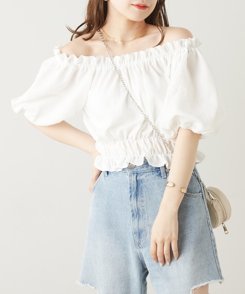 Chico（チコ）の「【LINNEE】ショート丈オフショルシャーリングブラウス（シャツ/ブラウス・レディース・ホワイト/ブラック/ミント・FREE）」の20枚目の写真