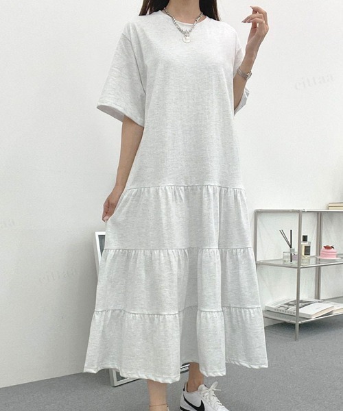 Dalfwin（ダールフィン）の「WOMANティアードロング丈ワンピース（ワンピース・レディース・グレー系その他/ネイビー/ブラック系その他2/グレー系その他2・FREE）」の6枚目の写真