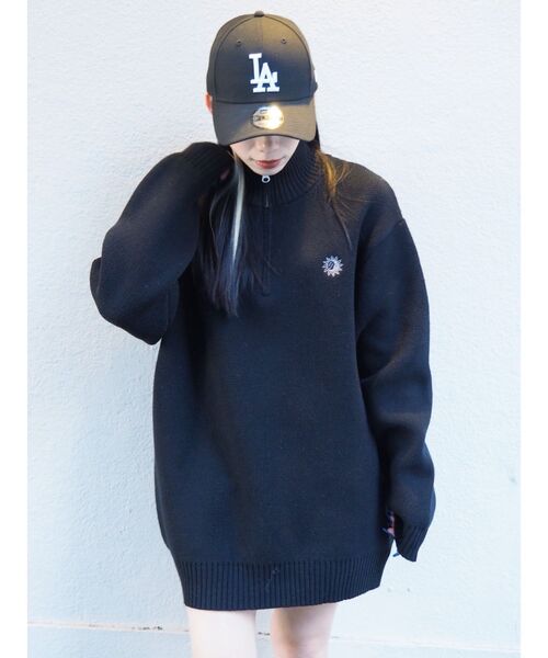 EVRIS（エヴリス）の「SUNNYハーフジップニットトップス（ニット/セーター・レディース・ブラック/ネイビー/グレー/レッド/アイボリー・FREE）」の7枚目の写真