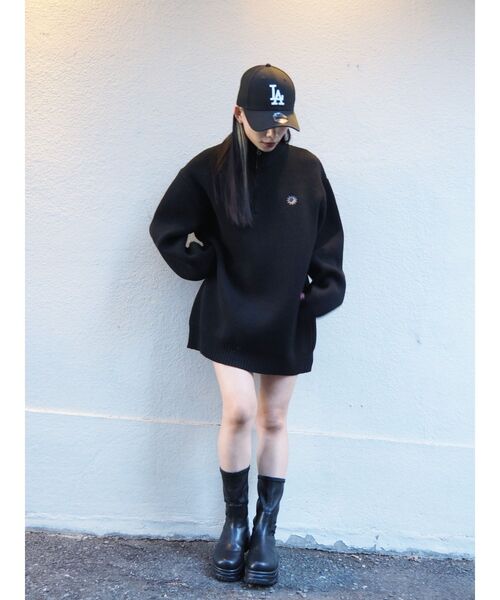 EVRIS（エヴリス）の「SUNNYハーフジップニットトップス（ニット/セーター・レディース・ブラック/ネイビー/グレー/レッド/アイボリー・FREE）」の8枚目の写真