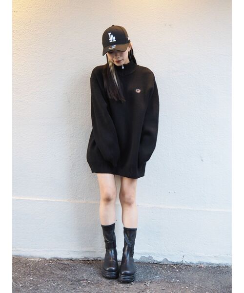 EVRIS（エヴリス）の「SUNNYハーフジップニットトップス（ニット/セーター・レディース・ブラック/ネイビー/グレー/レッド/アイボリー・FREE）」の9枚目の写真