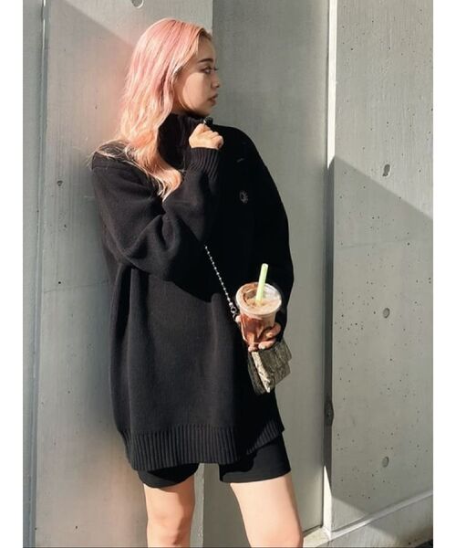 EVRIS（エヴリス）の「SUNNYハーフジップニットトップス（ニット/セーター・レディース・ブラック/ネイビー/グレー/レッド/アイボリー・FREE）」の12枚目の写真