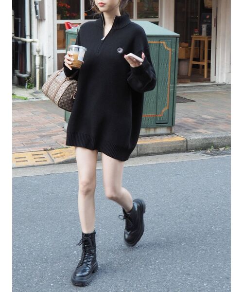 EVRIS（エヴリス）の「SUNNYハーフジップニットトップス（ニット/セーター・レディース・ブラック/ネイビー/グレー/レッド/アイボリー・FREE）」の17枚目の写真