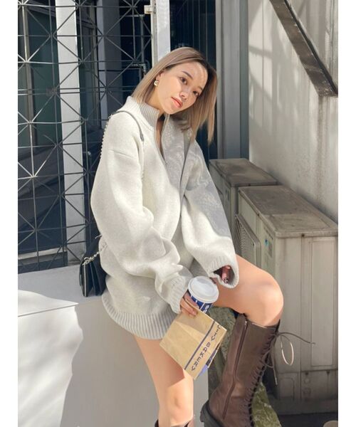 EVRIS（エヴリス）の「SUNNYハーフジップニットトップス（ニット/セーター・レディース・ブラック/ネイビー/グレー/レッド/アイボリー・FREE）」の19枚目の写真