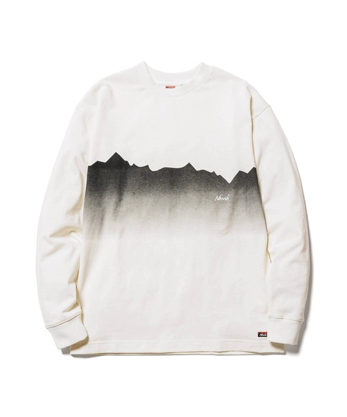 NANGA(ナンガ)の「ECO HYBRID RIDGE LINE PRINT L/S TEE/エコハイブリッドリッジラインプリントロングスリーブティー(Tシャツ/カットソー・メンズ・ホワイト/ブラック・S/M/L/XL)」の1枚目の写真