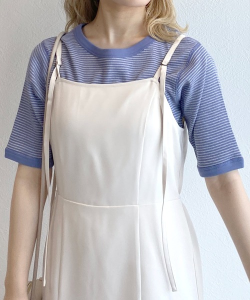 w closet(ダブルクローゼット)の「テレコボーダークルーネックプルオーバー(Tシャツ/カットソー・レディース・ピンク/ブルー系その他/ブラック×ホワイト・FREE)」の3枚目の写真