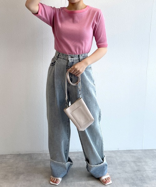 w closet(ダブルクローゼット)の「テレコボーダークルーネックプルオーバー(Tシャツ/カットソー・レディース・ピンク/ブルー系その他/ブラック×ホワイト・FREE)」の4枚目の写真