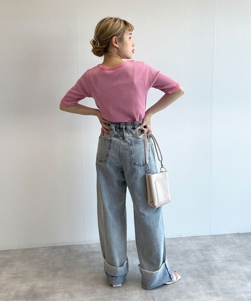w closet(ダブルクローゼット)の「テレコボーダークルーネックプルオーバー(Tシャツ/カットソー・レディース・ピンク/ブルー系その他/ブラック×ホワイト・FREE)」の10枚目の写真