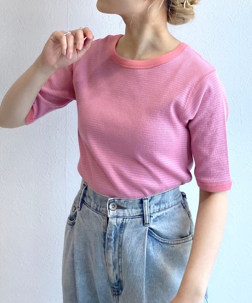 w closet(ダブルクローゼット)の「テレコボーダークルーネックプルオーバー(Tシャツ/カットソー・レディース・ピンク/ブルー系その他/ブラック×ホワイト・FREE)」の13枚目の写真