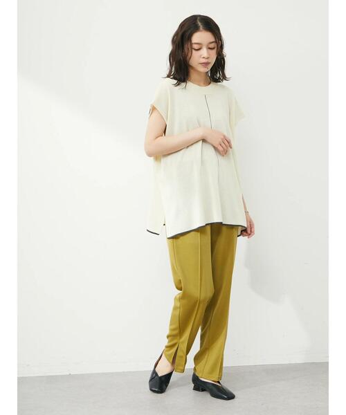 Green　Parks（グリーンパークス）の「配色ハイゲージニットベスト（ベスト・レディース・ダークグレー/アイボリー/イエロー・FREE）」の4枚目の写真