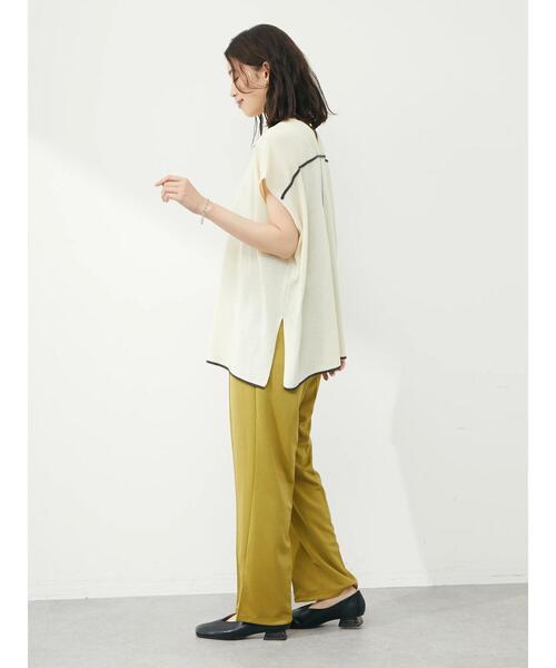 Green　Parks（グリーンパークス）の「配色ハイゲージニットベスト（ベスト・レディース・ダークグレー/アイボリー/イエロー・FREE）」の6枚目の写真