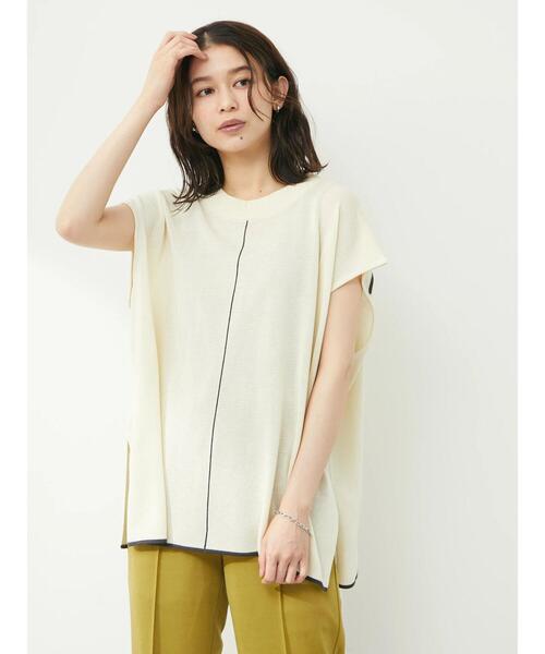 Green　Parks（グリーンパークス）の「配色ハイゲージニットベスト（ベスト・レディース・ダークグレー/アイボリー/イエロー・FREE）」の7枚目の写真