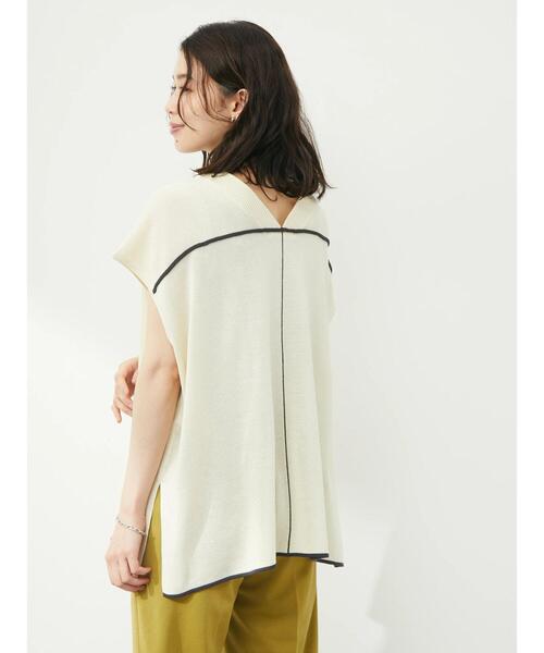Green　Parks（グリーンパークス）の「配色ハイゲージニットベスト（ベスト・レディース・ダークグレー/アイボリー/イエロー・FREE）」の9枚目の写真