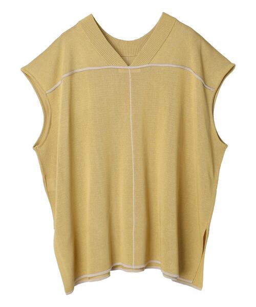 Green　Parks（グリーンパークス）の「配色ハイゲージニットベスト（ベスト・レディース・ダークグレー/アイボリー/イエロー・FREE）」の21枚目の写真