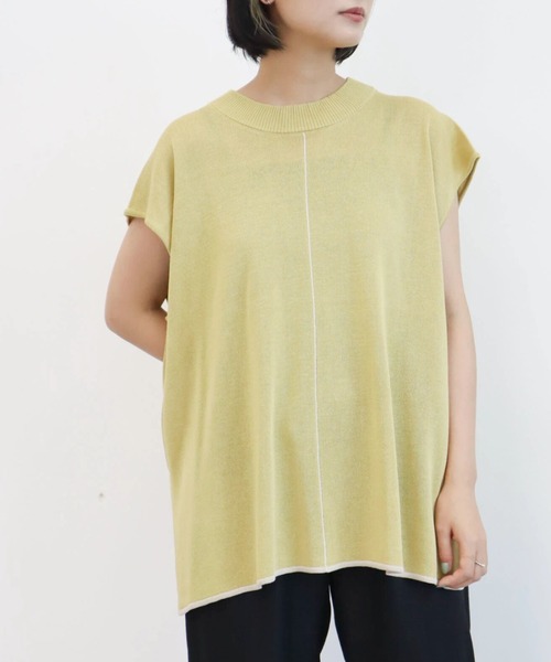 Green　Parks（グリーンパークス）の「配色ハイゲージニットベスト（ベスト・レディース・ダークグレー/アイボリー/イエロー・FREE）」の3枚目の写真