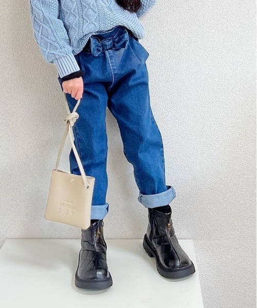 MAKE YOUR DAY（メイクユアデイ）の「ストレッチデニムリボンパンツ■80～140cm（デニムパンツ・キッズ・ネイビー/ブルー・100/120/130/140/110/80/90）」の2枚目の写真