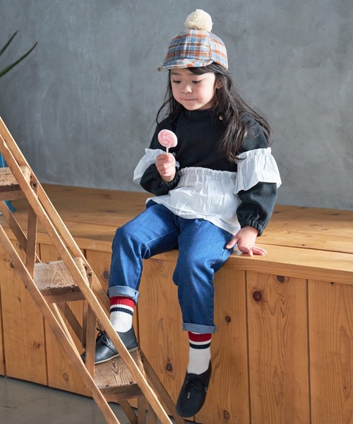 MAKE YOUR DAY（メイクユアデイ）の「ストレッチデニムリボンパンツ■80～140cm（デニムパンツ・キッズ・ネイビー/ブルー・100/120/130/140/110/80/90）」の3枚目の写真