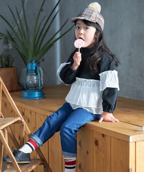 MAKE YOUR DAY（メイクユアデイ）の「ストレッチデニムリボンパンツ■80～140cm（デニムパンツ・キッズ・ネイビー/ブルー・100/120/130/140/110/80/90）」の4枚目の写真