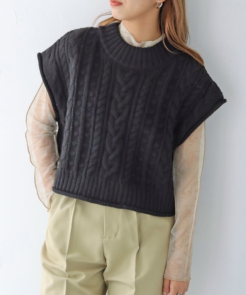 HER CLOSET（ハークローゼット）の「【shemoshelly】前後2wayケーブル柄ベスト（ベスト・レディース・アイボリー/ブラック/ベージュ・M）」の3枚目の写真