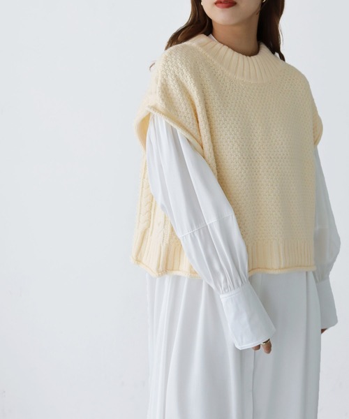 HER CLOSET（ハークローゼット）の「【shemoshelly】前後2wayケーブル柄ベスト（ベスト・レディース・アイボリー/ブラック/ベージュ・M）」の13枚目の写真