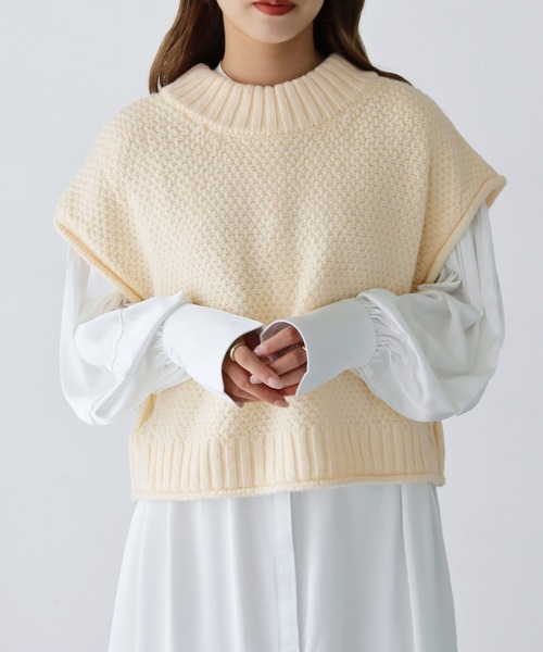 HER CLOSET（ハークローゼット）の「【shemoshelly】前後2wayケーブル柄ベスト（ベスト・レディース・アイボリー/ブラック/ベージュ・M）」の12枚目の写真