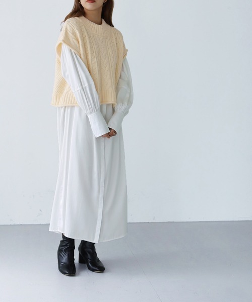 HER CLOSET（ハークローゼット）の「【shemoshelly】前後2wayケーブル柄ベスト（ベスト・レディース・アイボリー/ブラック/ベージュ・M）」の10枚目の写真