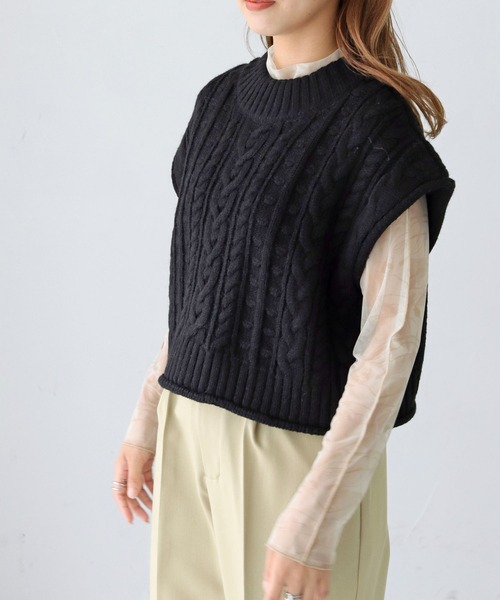 HER CLOSET（ハークローゼット）の「【shemoshelly】前後2wayケーブル柄ベスト（ベスト・レディース・アイボリー/ブラック/ベージュ・M）」の20枚目の写真