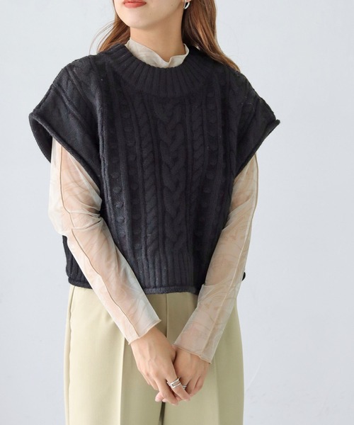 HER CLOSET（ハークローゼット）の「【shemoshelly】前後2wayケーブル柄ベスト（ベスト・レディース・アイボリー/ブラック/ベージュ・M）」の17枚目の写真