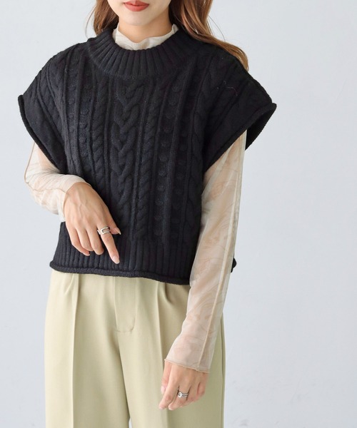 HER CLOSET（ハークローゼット）の「【shemoshelly】前後2wayケーブル柄ベスト（ベスト・レディース・アイボリー/ブラック/ベージュ・M）」の18枚目の写真