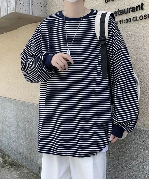 almo(アルモ)の「オーバーサイズボーダーロンTee(NEZ)(Tシャツ/カットソー・レディース・ホワイト/ネイビー・XX-LARGE)」の10枚目の写真